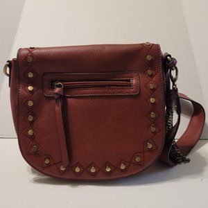 GAL Womens Burgundy Leather Studded Crossbody Shoulder Flap Bag